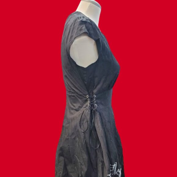 Unbranded Bat Swing Dress Goth Rockabilliy Corset Lace-Up Embroided - Picture 3 of 11
